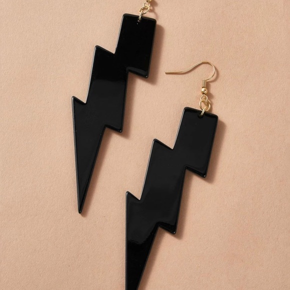 alien planet Jewelry - ⚡️ XL BLACK LIGHTENING BOLT EARRINGS